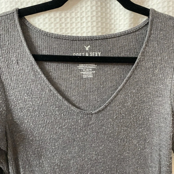 AEO Soft & Sexy Ribbed V Neck Bodysuit - Picture 4 of 5